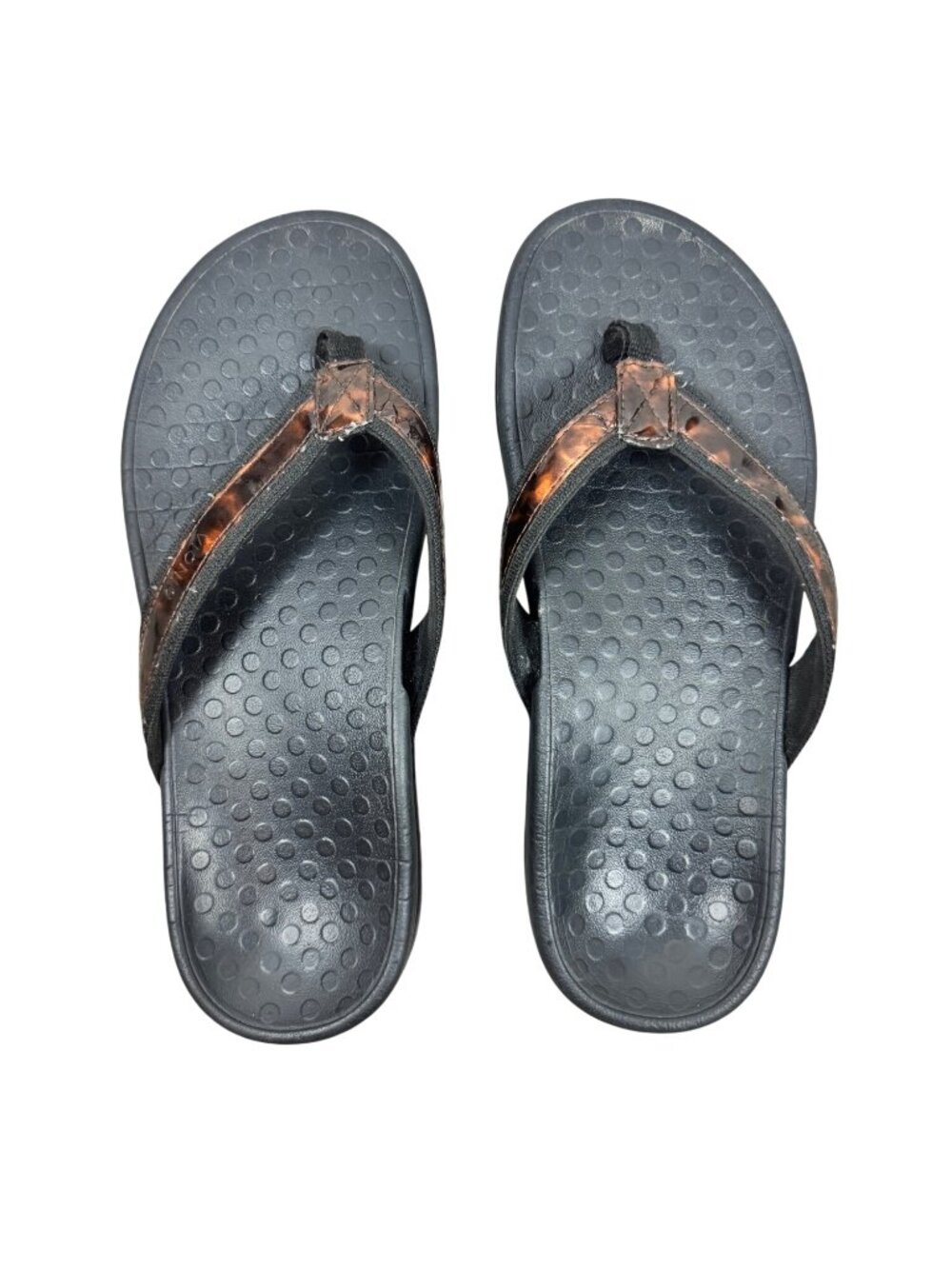 Vionic Womens Black & Tortoiseshell Flip-Flops Size 8 Cushioned Sole